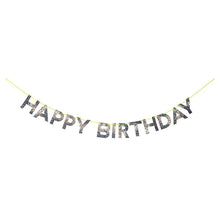 "Happy Birthday" Silver Glitter Banner